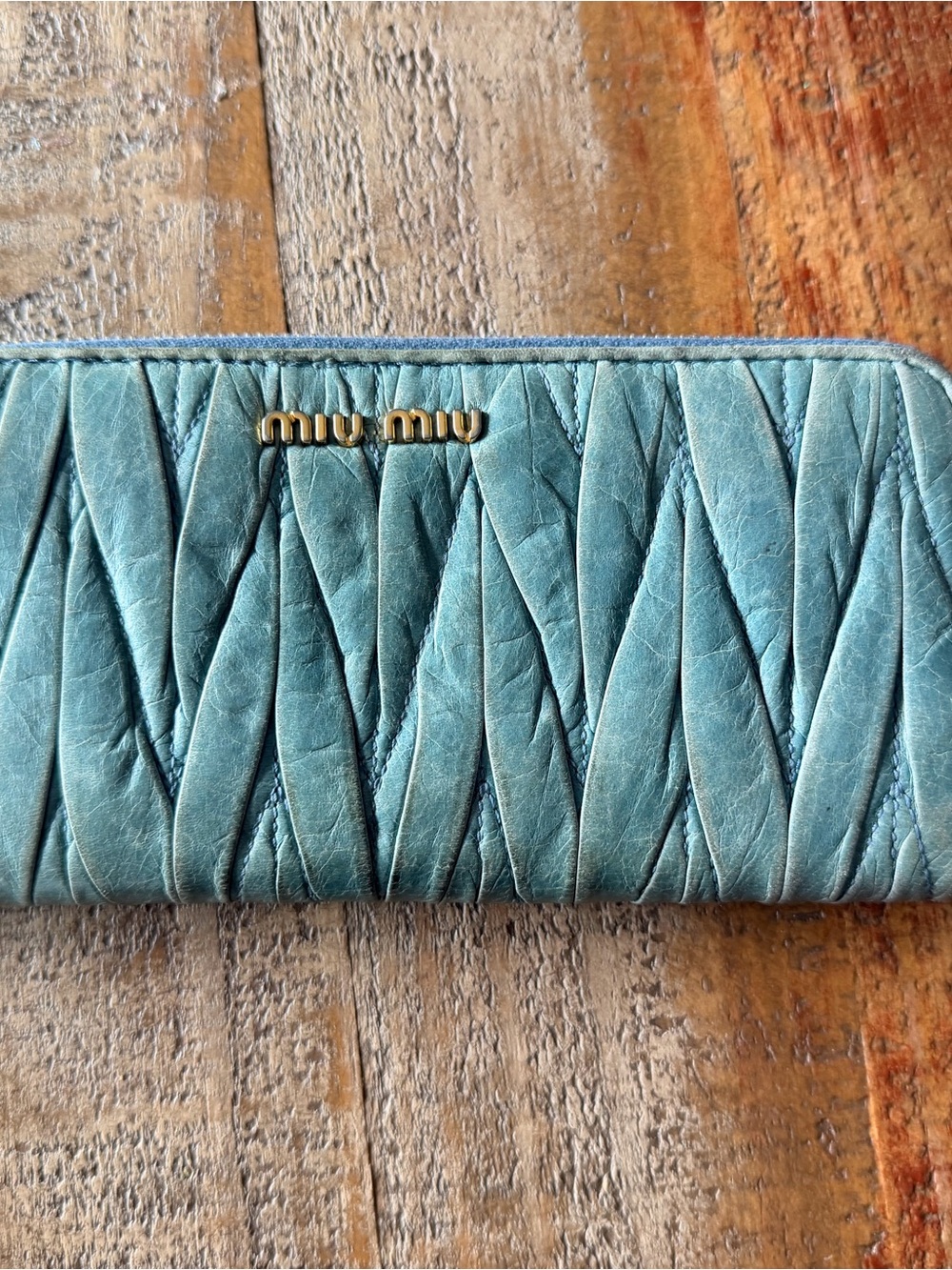 Miu Miu Teal Leather Quilted Wallet